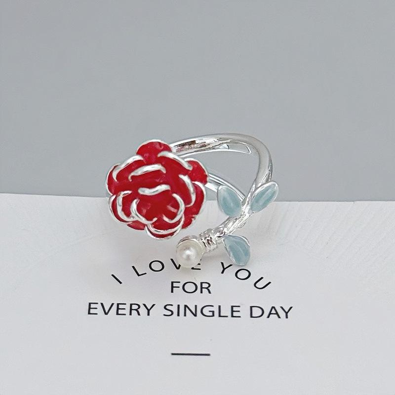 White Delicate Smudging Gray-Green Retro Enamel Butterfly Personalized Opening Ring Female Flower Advanced Sense Super Fairy Ring