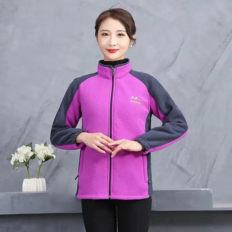 2024 Spring & Autumn Plus Size Fleece Jacket for Middle-aged & Elderly Women, Thickened Casual Cardigan for Moms