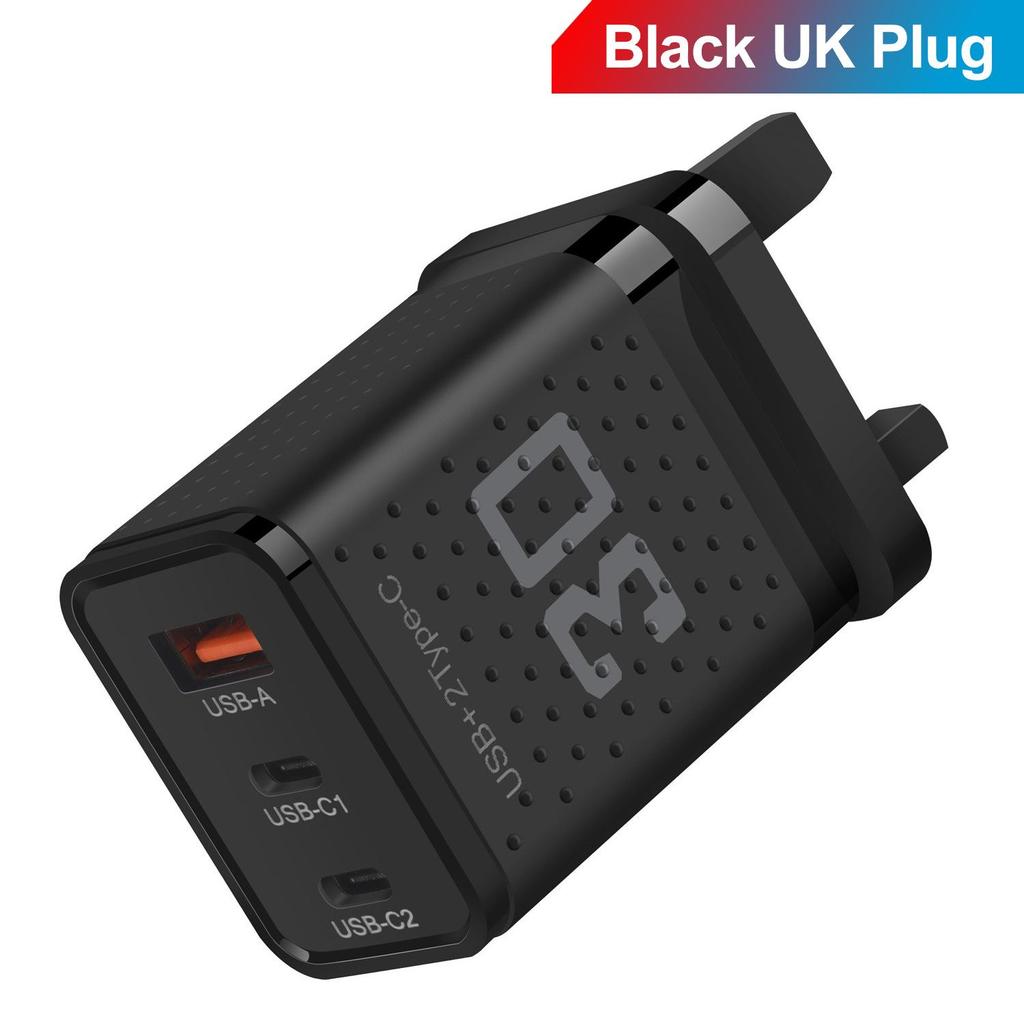 2.4A Dual PD+USB Charger: US/EU/UK Travel Adapter