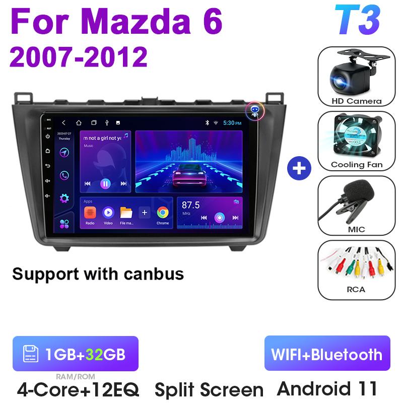 2 Din Android 12 Car Radio For Mazda 6 Rui Wing 2007 - 2012 Multimedia Video Player GPS 4G Carplay Auto Stereo RDS DVD Head Unit