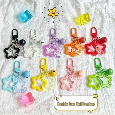 Candy Color Star Bell Keychain: Cute Acrylic Earphone Case Pendant Accessory