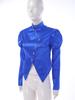 Women Victorian Blazer Stand Collar Long Puff Sleeves Button Satin Jacket Asymmetrical Blouse for Office Business Casual Theme Party