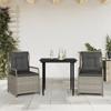 Vidaxl 3-Cz. Garden Furniture Set With Cushions, Grey Rattan Pe