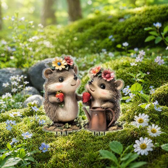 Cartoon Hedgehog Garden Stake Decoration, 2D Acrylic Animal Yard Sign, Outdoor Courtyard Lawn Pathway Animal Shape Ornament
