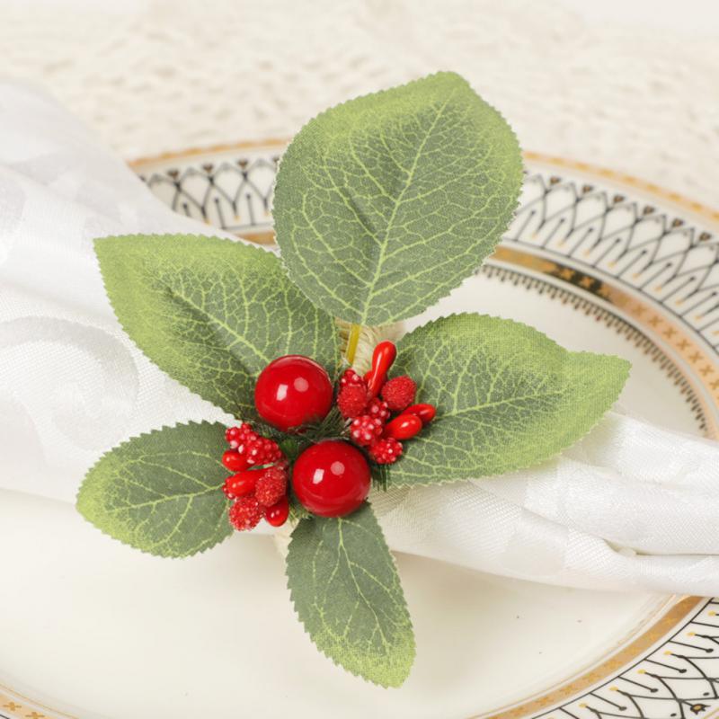 Christmas Napkin Rings Red Flower Towel Buckle Napkin Buckle Natural Jute Napkin Holder Wedding Party Christmas Table Decor