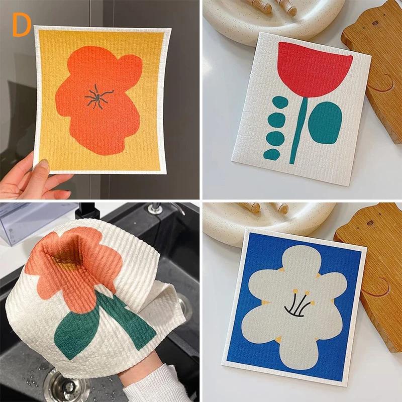 

Cartoon Printed Absorbent Dishcloth Cellulose Swedish Kitchen Reusable Ecofriendly Dish Towels for Counter Dishware Cleaning Rag