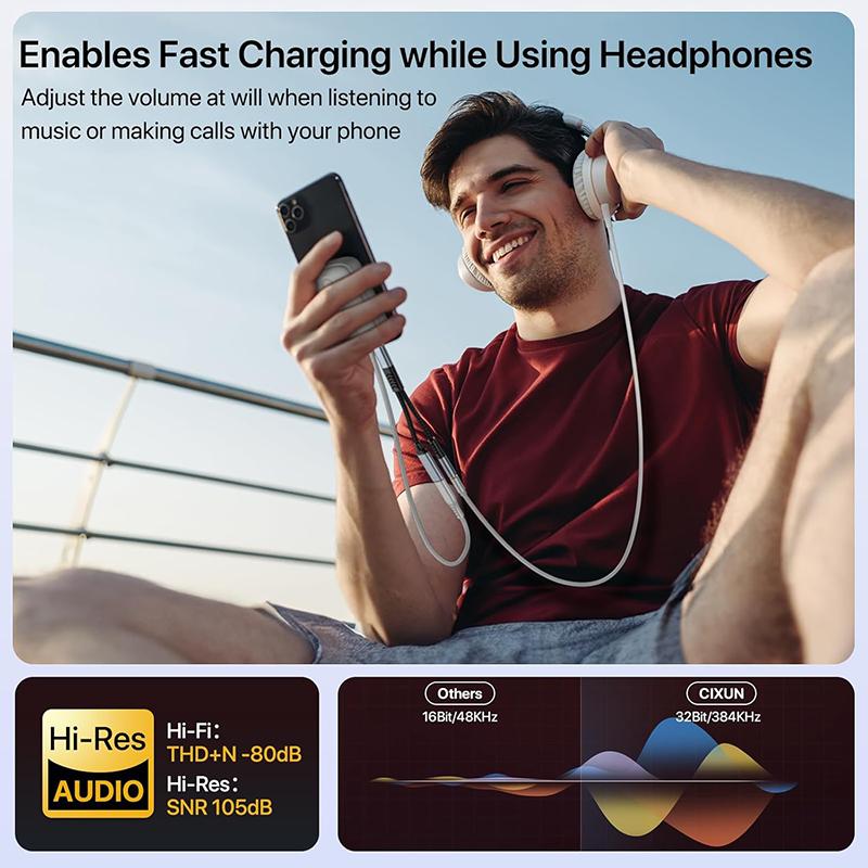 2 In 1 Type C Audio Adapter PD 60W Fast Charging USB C To 3.5mm Jack Adapter for 15/16 Samsung Huawei