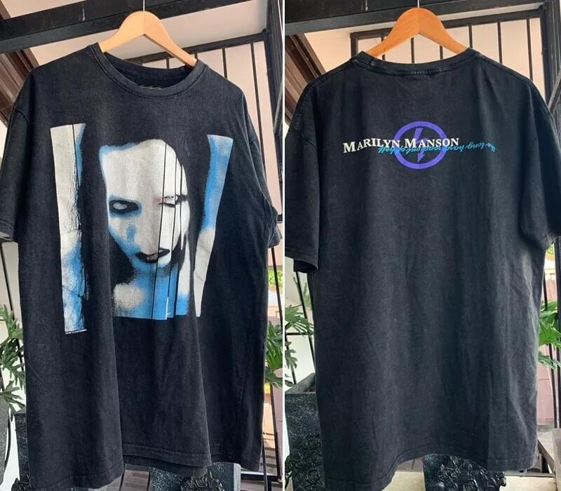 Marilyn Manson Рок-группа Базовый Черный Короткий Рукав 2 Стороны Унисекс Футболка Перепечатка Унисекс Футболка L