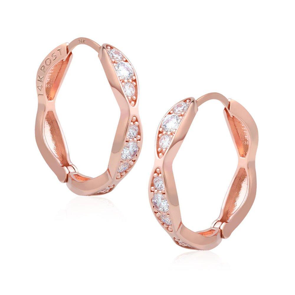 [] Simple Basic Cubic Serena 14K Gold Pin One-Touch Earrings