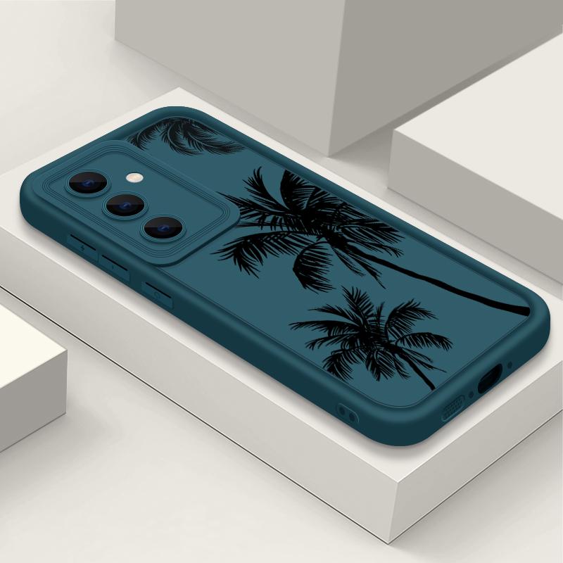 

For Samsung S25 Ultra S24 FE S23 A56 A36 A16 A15 A55 A35 Case Coconut Tree Pattern Matte Shockproof TPU Soft Phone Cover Samsung A56 5G синий