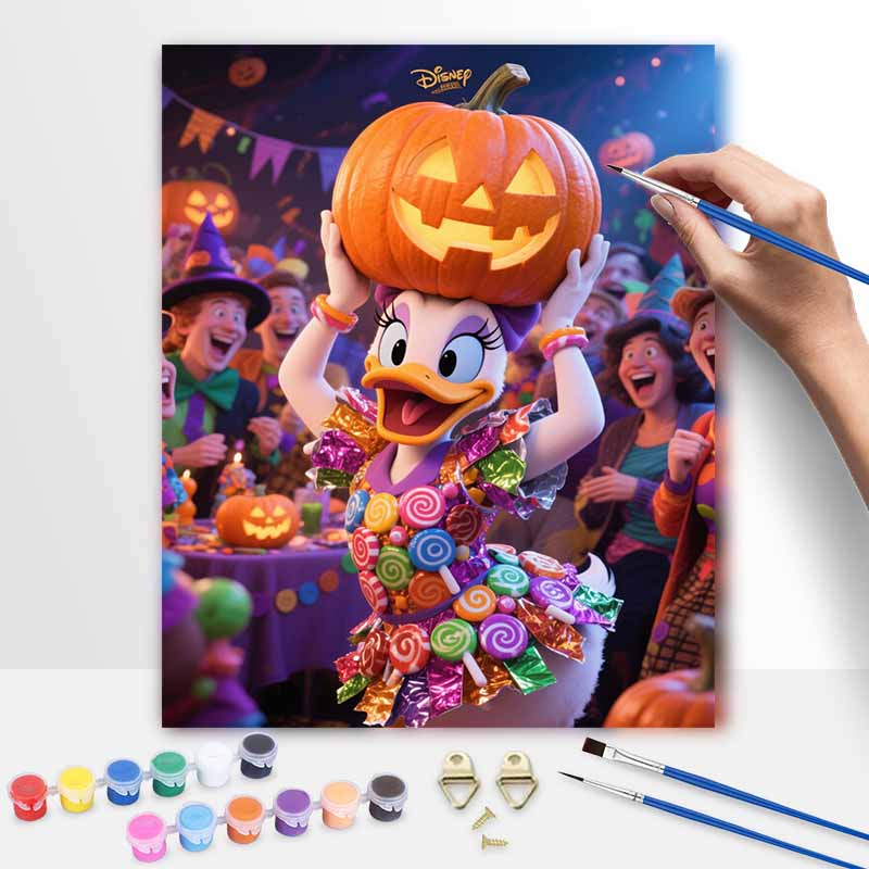 Disney Daisy Duck Pumpkin Candy Handmade Diy Oil Painting Digital Painting Kit Home Living Room Entrance Decoration Hanging Painting