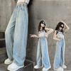 Calças jeans leves para meninas, simples e elegantes, as meninas adoram calças largas bordadas