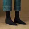 New Women's Elastic Fashion Boots Sleeve Solid Color Medium Heel Pointed Wedge Heel Large Size Women's Boots Comfortable Autumn and Winter Boots