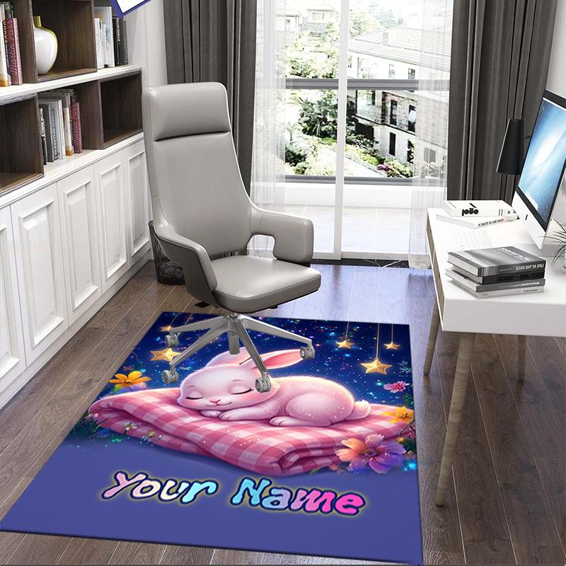 1PC Custom Name "Sweet Dreams Bunny Night" Theme Floor Mat Ideal for Living Room, Game Rooms, Office, Bedroom,Floor Mat Playful Design