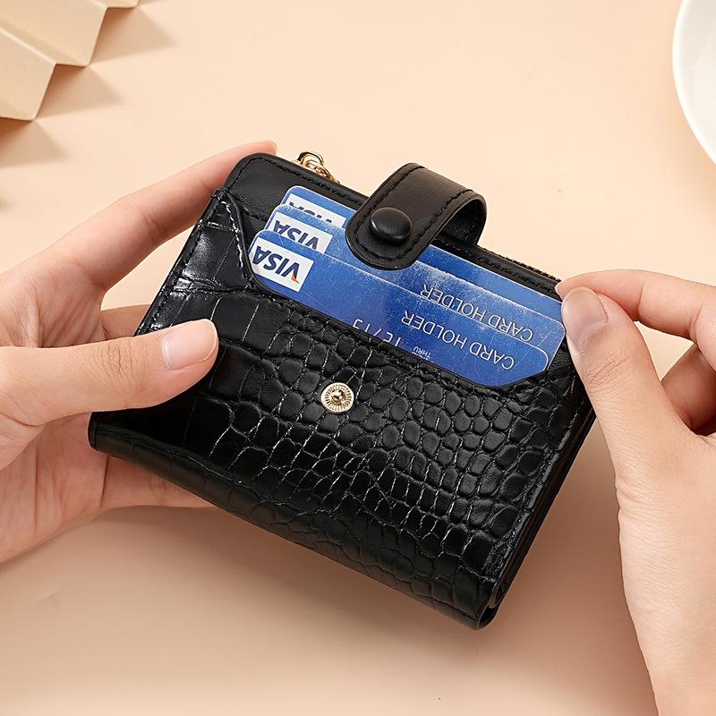 Multi-Card Slots Women Short Wallet  Pu Leather Solid Color Zipper Clutch Crocodile Print Waterproof Card Bag Coin Purse