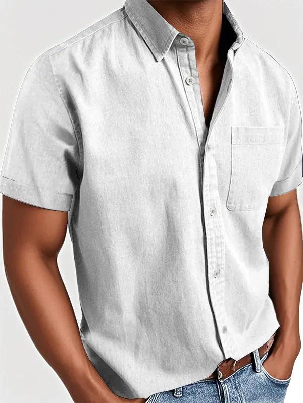 Summer lapel solid color new pocket single-breasted shirt men s short-sleeved shirt top S