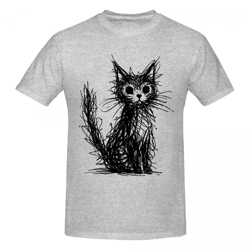 Unisex Cat Line Funny Modern Sketch Animal Trendy T Shirt Streetwear O-neck Cotton T Shirts