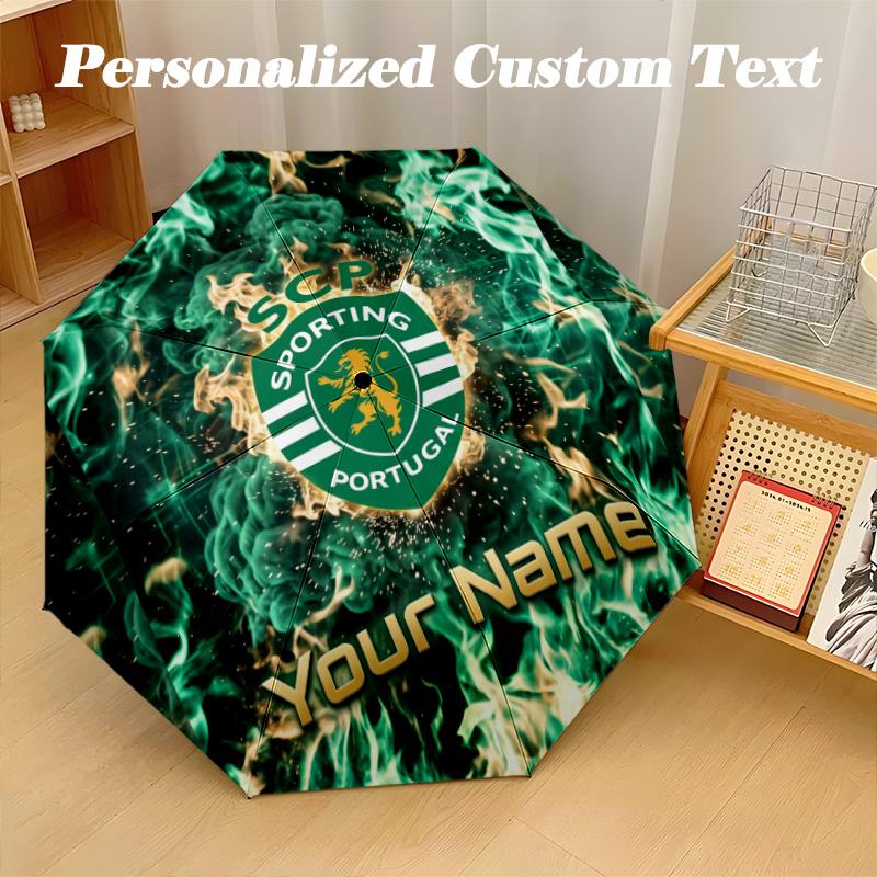 8 Rib Auto Folding Umbrella Sporting CP Print Custom Name Text Portable Rain Gear
