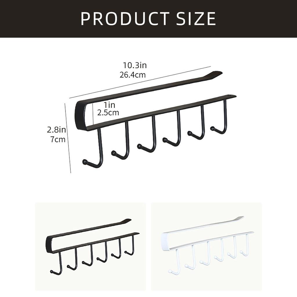 Practical Mug Holder Shelf with 6 Hook for Kitchen Supplies Cabinet Sundries and Wall Mounted Hanging Organizers