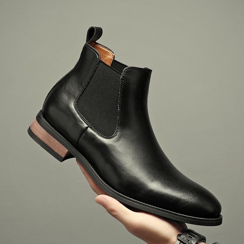 

Trendy fashion British Chelsea boots men s pointed business casual high-top leather shoes retro short boots heightening Martin boots 38