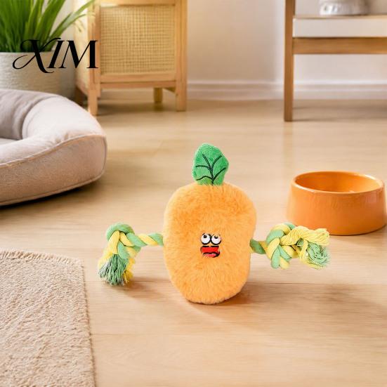 Durable Cotton Rope Toy Stuffed Vegetable Dog Toy, Interactive Squeaky Chew Plush Carrot Eggplant Aggressive Chewer Green Pepper with Arm for