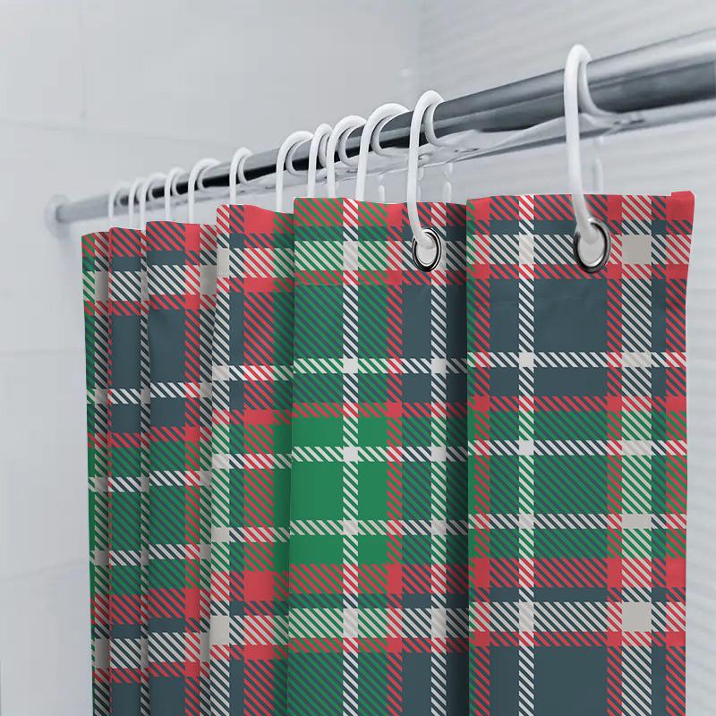 Green Red White Plaid Shower Curtain Waterproof Fabric Bathroom Decor Accessories For Home Improvement Xmas Holiday Decoration G