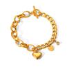 Yori Edelstahl Grobes Kubanisches Gliederketten Armband Armreifen Mit Süßem Zirkonia Herz Anhänger 18 Karat Vergoldet OT Verschluss Modeschmuck