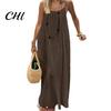 Autumn Jacket Dress Women's Backless Cami Summer Casual Sleeveless Boho Beach Maxi Women Spaghetti Strap Vacation Long Sundress with Back Tie