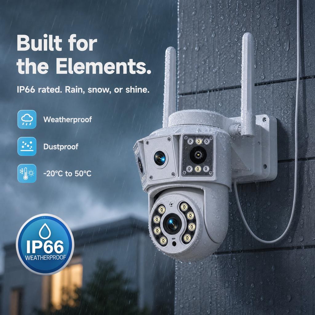 AIOOK Câmera Externa Sem Fio de Lente Dupla HD 10MP Câmera WiFi Rastreamento Móvel Visão Noturna Colorida IP CCTV Interfone de Voz Bidirecional IP66 à Prova d'Água OKAM PRO APP