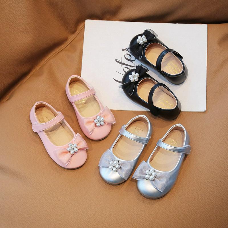 

Bow Girls Small Leather Shoes Princess Shoes, Autumn Beanie Shoes, Soft-Soled Baby Shoes Single Shoes 24 серебряный