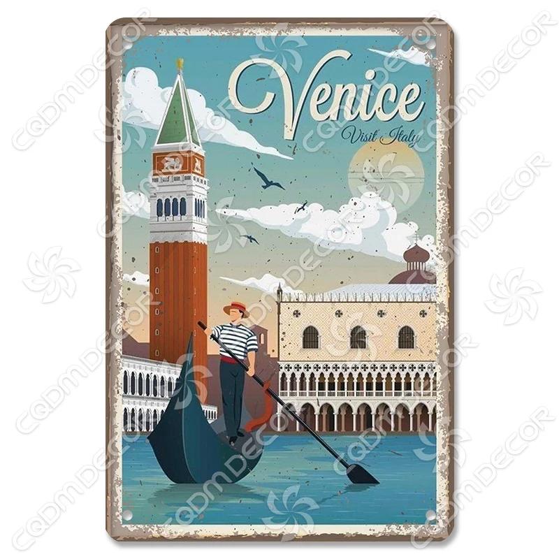Scenografia della Capitale Insegna di Latta Piastra di Metallo Canada Messico Grecia Dubai Poster in Metallo Decorazione Murale Vintage per Caffè Soggiorno Casa