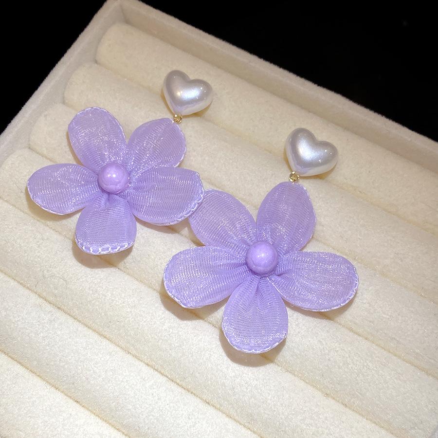 Korean sweet purple camellia pendant earrings holiday style small fresh temperament earrings niche high-end earrings
