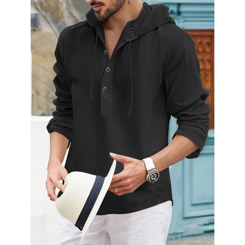 

Men s White Hooded Henley Shirt Long-Sleeve Casual Pullover Top XXXL чорний