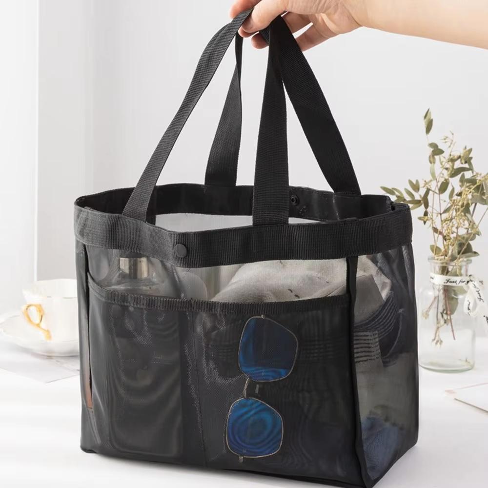 Large Capacity Makeup Storage Bag for Women Multifunctional Mesh Shoulder Travel Bag Transparent Beach Bag Hollow Design