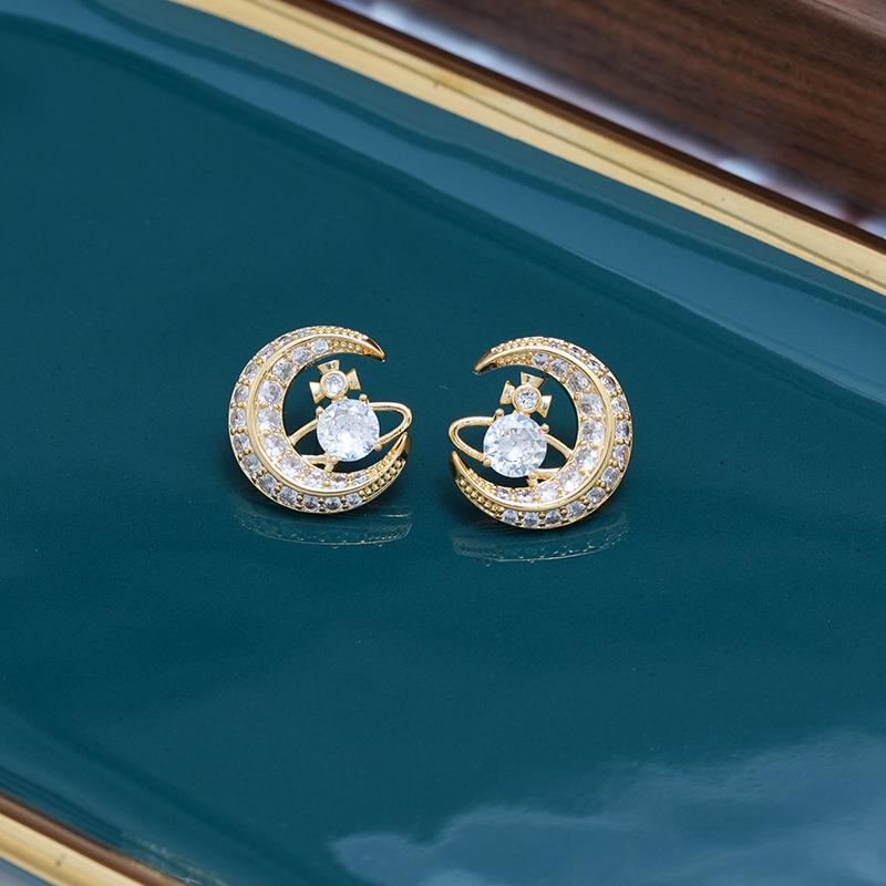 

Empress Dowager Cixi Zircon Inlaid Saturn Earrings - Advanced Design, French Retro Silver Needle, Elegant Women s Jewelry 18K золотой