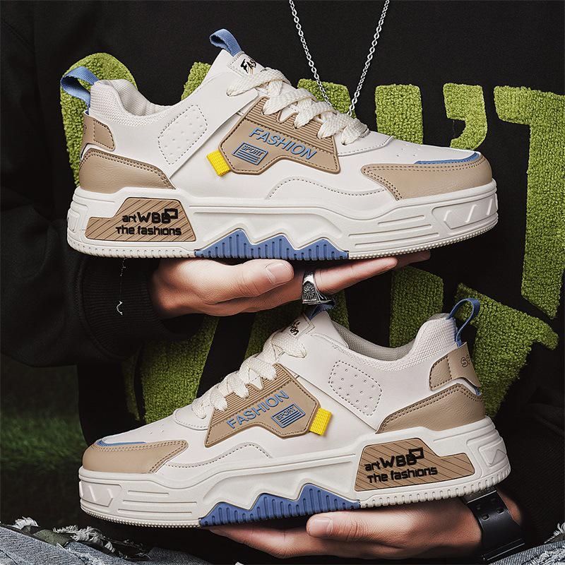 

Мужские весенние кроссовки на толстой подошве, из лоскутной кожи - Модные белые повседневные спортивные туфли 43