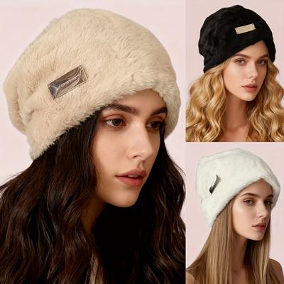 Women'S Slouchy Winter Hat - Plush Face Covering Cold-Proof Large Head Circumference, Fluffy Rabbit Hair Texture, Lightweight Warm Beanie