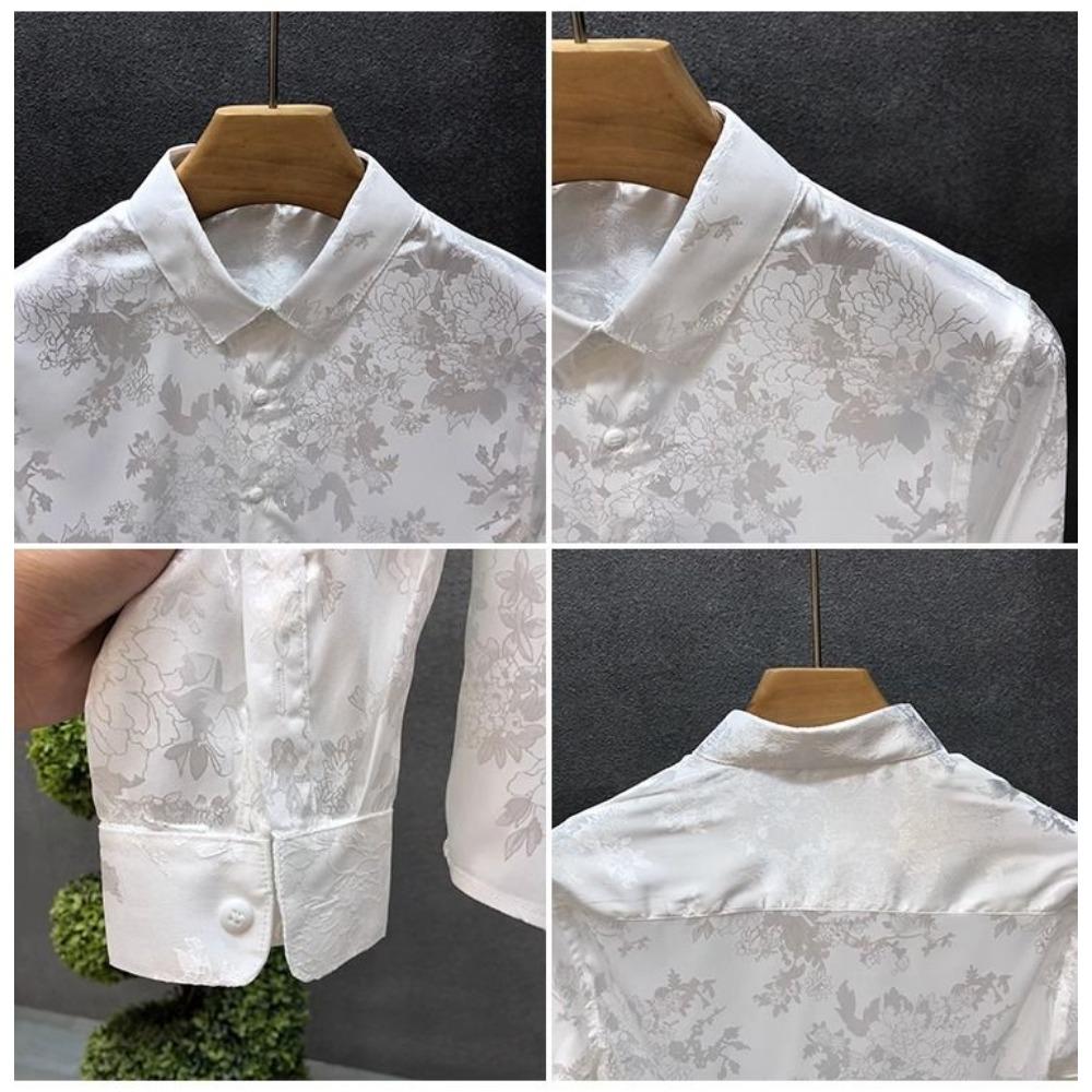 Men's High-end Shirt Spring Summer Long-sleeved Handsome Dark Pattern Shirt Slim and Trendy Brand Versatile Top