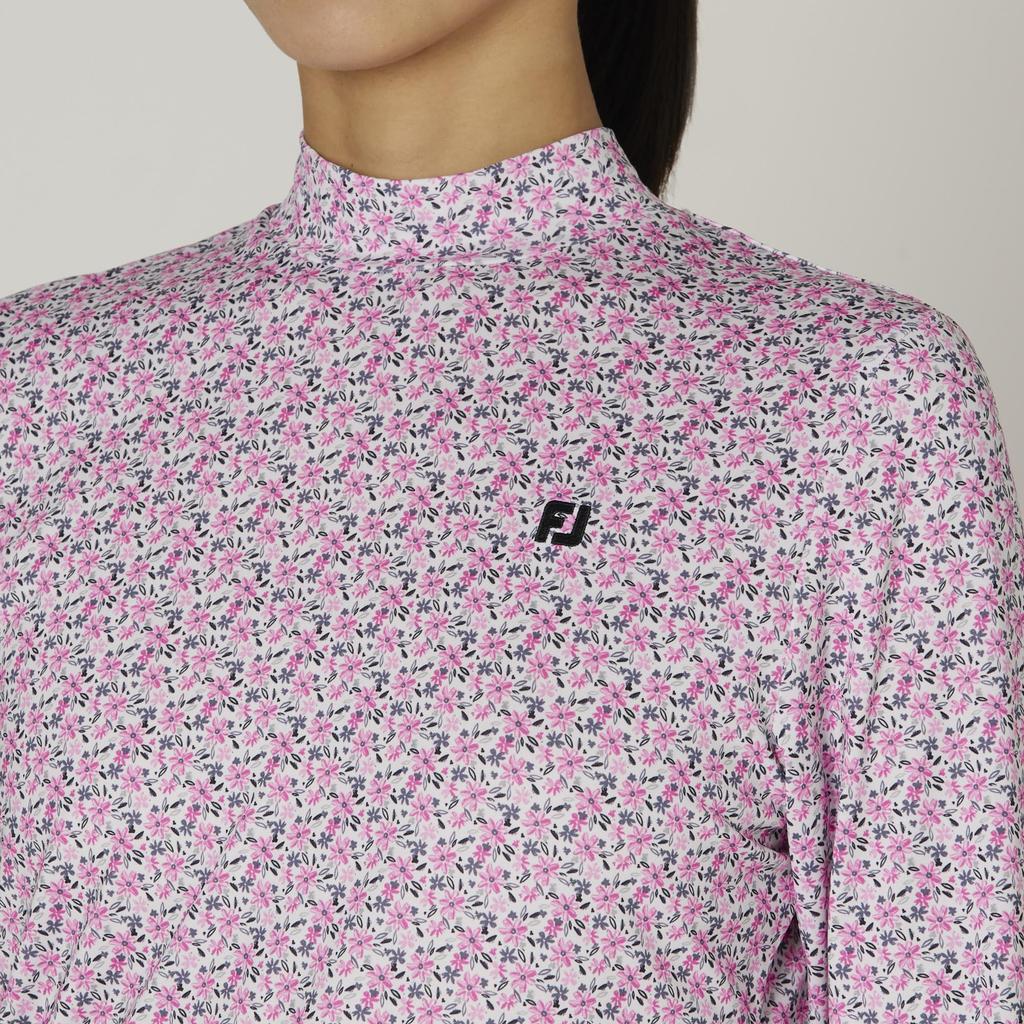 FootJoy Floral Print Long Sleeve Mock Neck Shirt, Pink, Women's, Size L, FJW-F24-S08, 32276-L