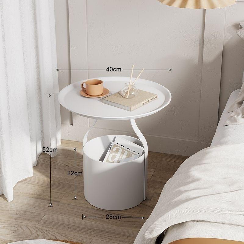 Home Wrought Iron Bedside Table & Storage Bucket - Light Luxury Small Corner Coffee Table