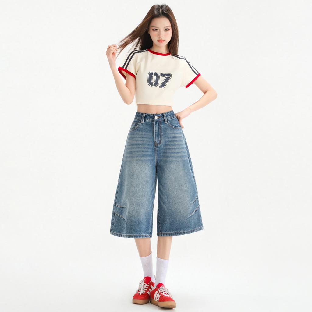 Women's 7/8 Wide-Leg Jeans 2026 Vintage High-Waisted Slimming Loose Pleated Pants