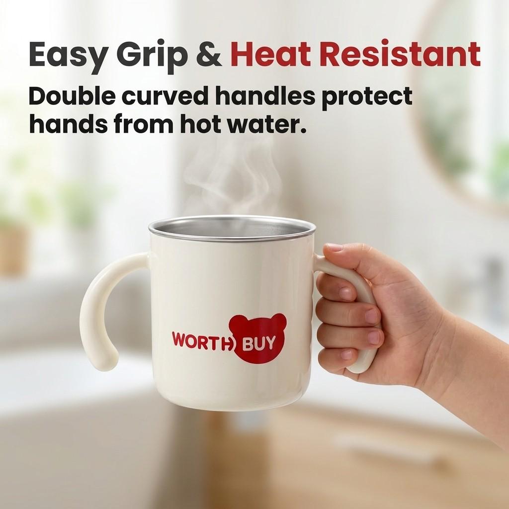 Bathroom Tumbler Toothbrush Holder Cup 316 Stainless Steel Gargle Cup Detachable Plastic Mug Anti-Scald Handle Accessories