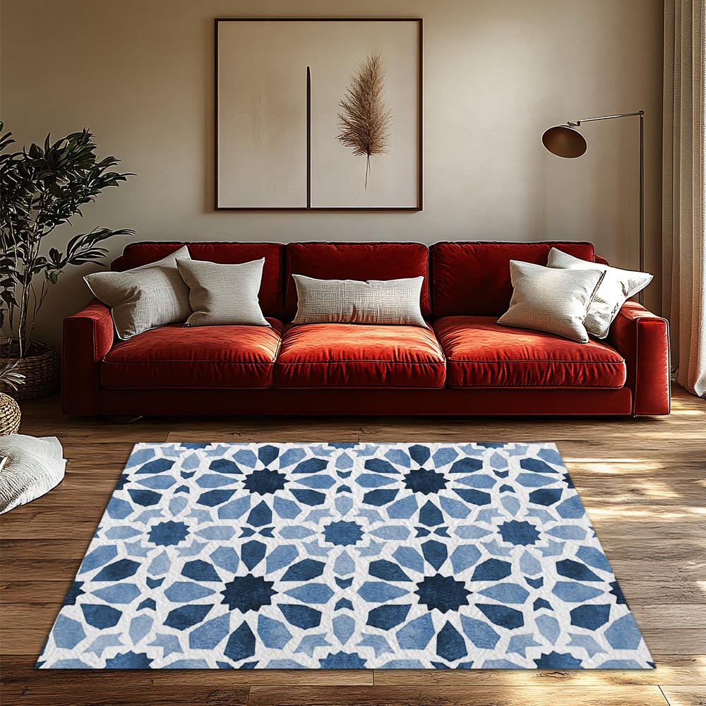 Moroccan Area Rug Vintage Persian Carpet Bohemian Floor Mat Blue Geometric Pattern Home Decor Living Room Bedroom Floor Covering