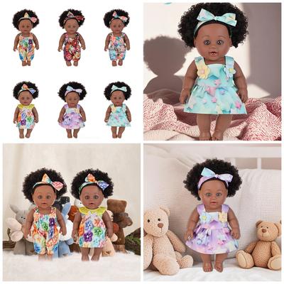 12Inch Soft Vinyl African American Doll With Fashion Afro Hairstyle For Kids Collectors Nursery Room Decoration