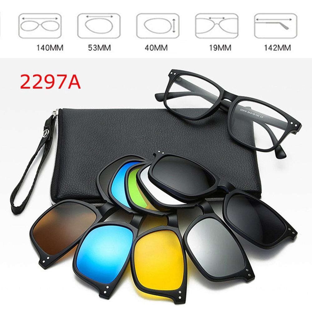6 In 1 Polarized Sunglasses Men Women Magnetic Clip On Glasses TR90 Optical Prescription Eyeglass Frames Magnet Clips