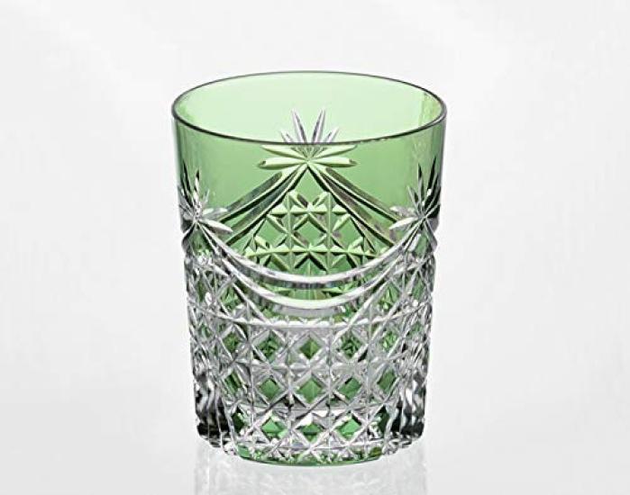 

Kagami Crystal Green Rocks Edo Kiriko Design with a Square Basketweave Pattern and Curtain (Kagami) Glass, 240cc, Pleats, T370-2835CGR
