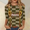 Women Casual Three Quarter Sleeve Oktoberfest Print Round Neck Top Lightweight Soft Fabric Festival Shirt