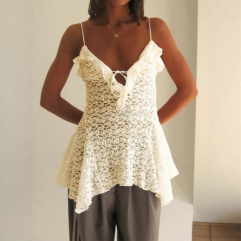 2026 Spring/Summer New Women's Sweet Style Irregular Lace-Up Camisole Top