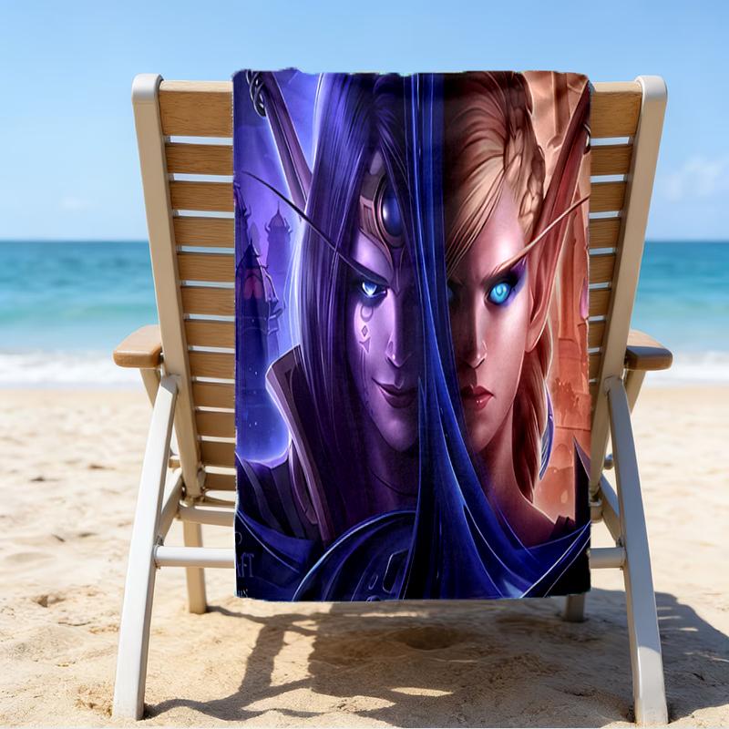proof beach towel with a World of Warcraft characters5 pattern - soft,absorbent,quick-drying,machine washable - perfect for swimming,camping,bathing