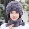Rex Rabbit Hair Hat Scarf Two-piece Set Women's Winter In The Elderly Mother Grandma Winter Fur Scarf Cover
